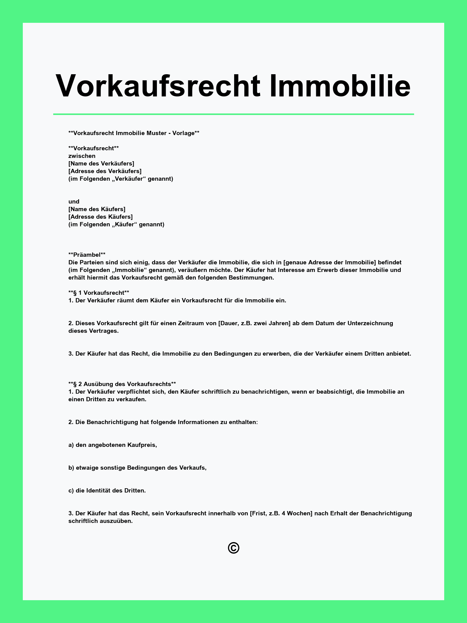 Vorkaufsrecht Immobilie Muster