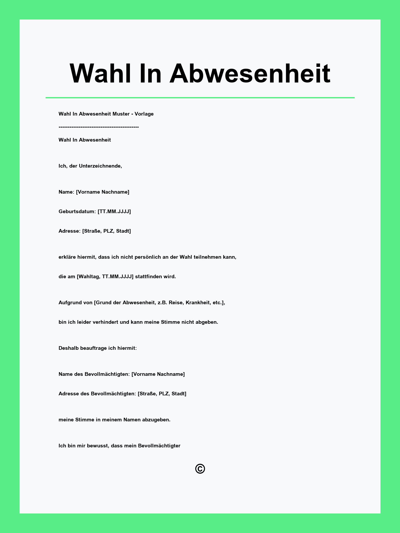 Wahl In Abwesenheit Vorlage