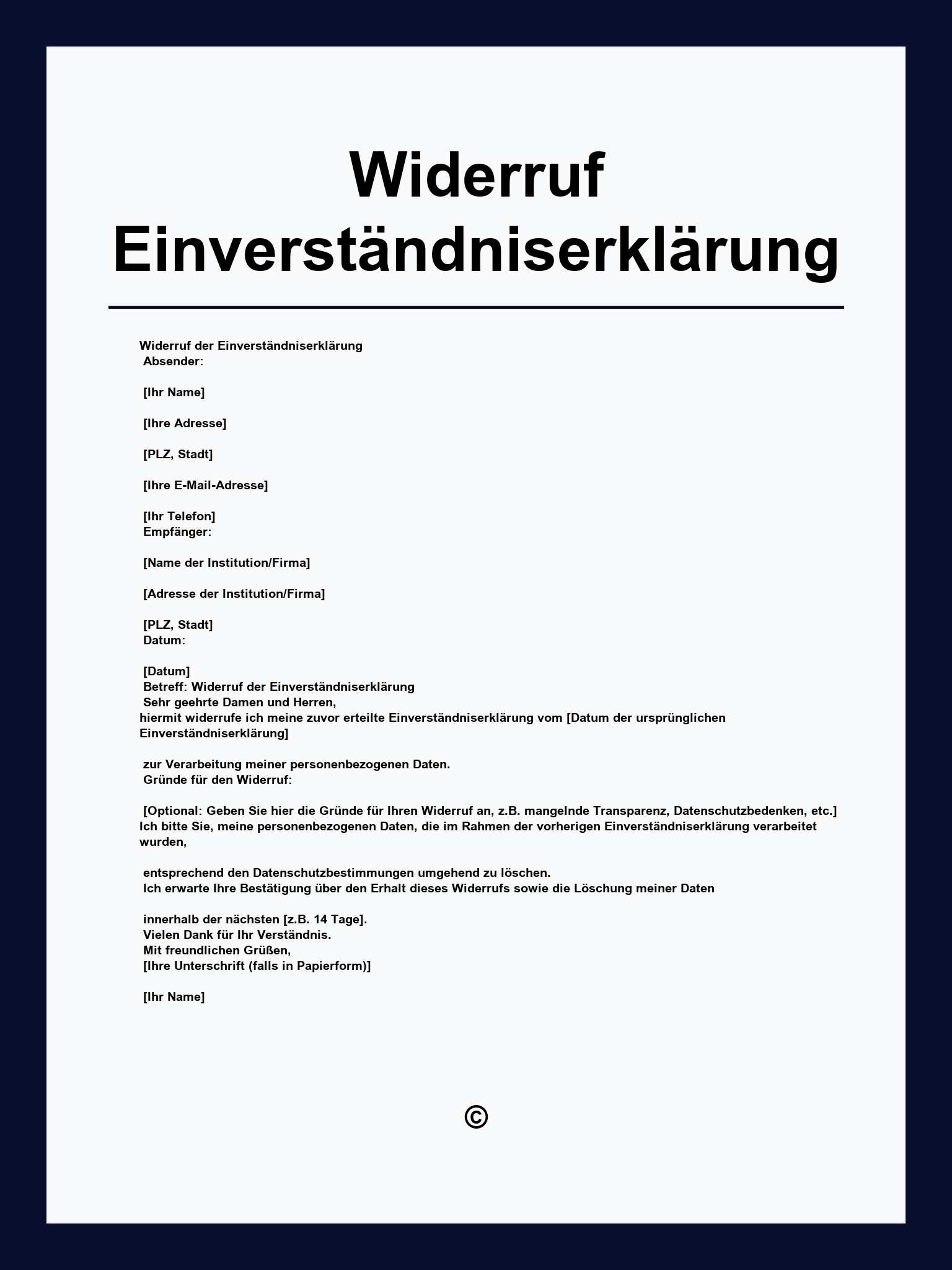 Widerruf Einverständniserklärung Muster