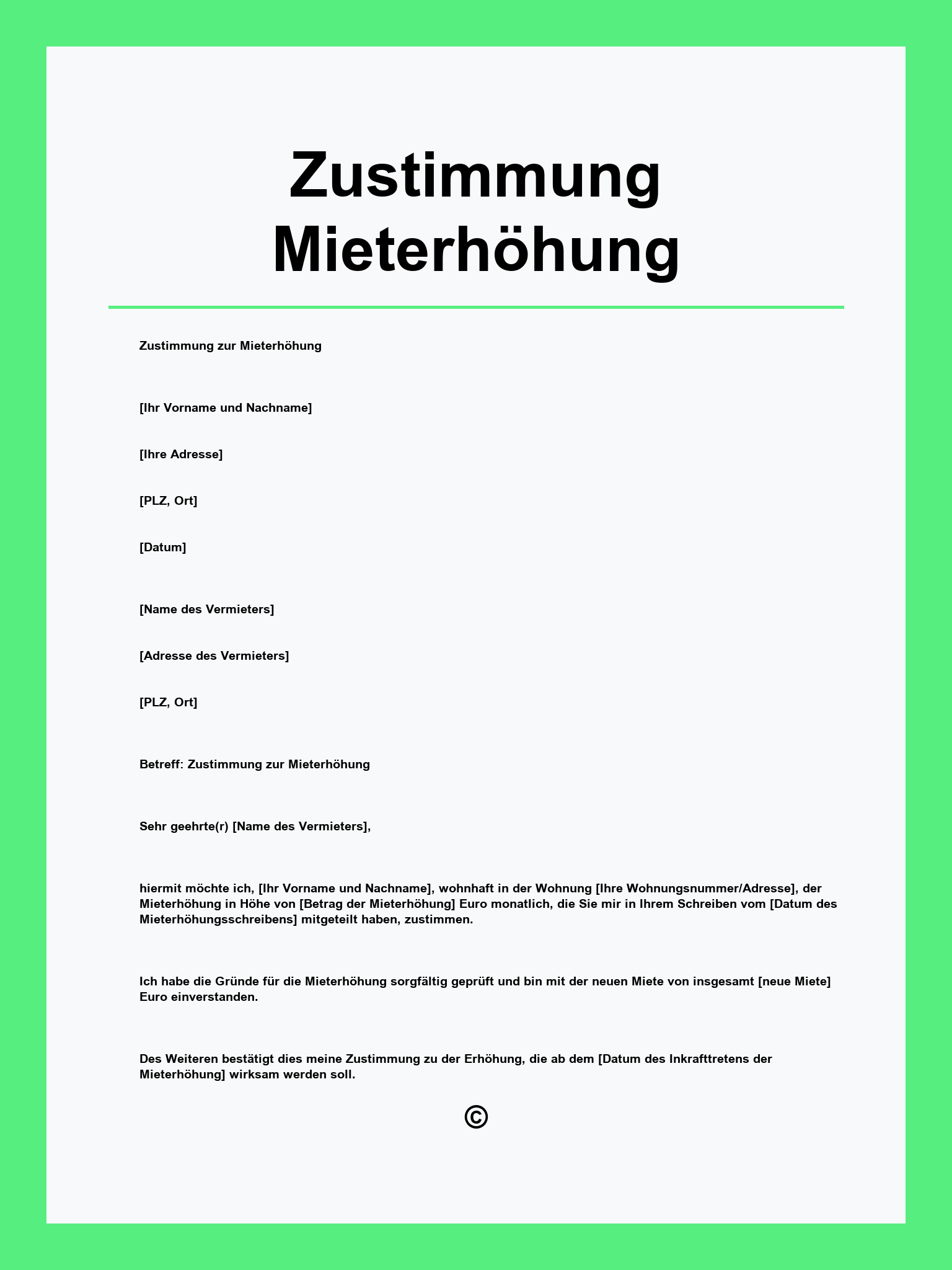 Zustimmung Mieterhöhung Muster