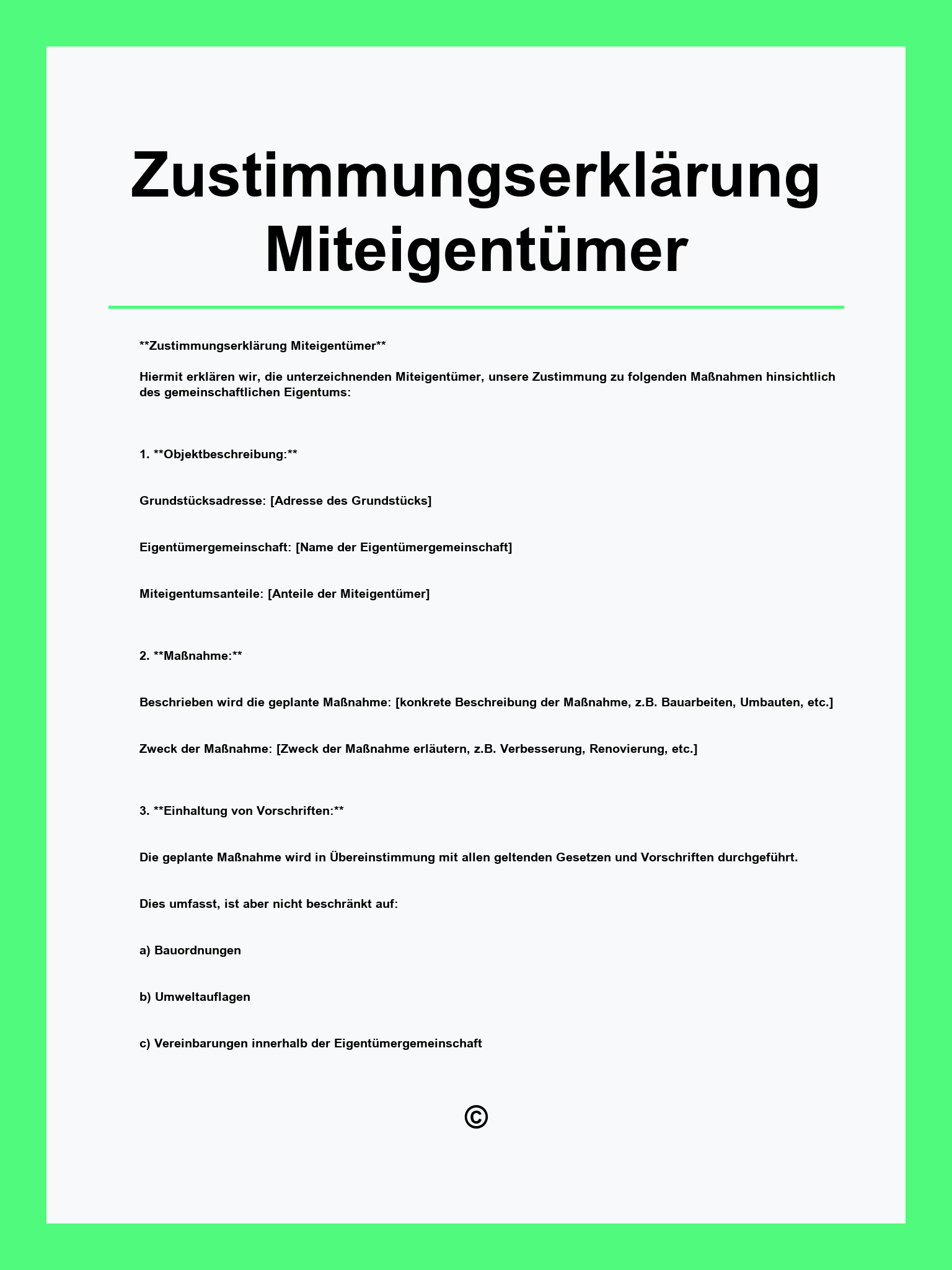 Zustimmungserklärung Miteigentümer Vorlage